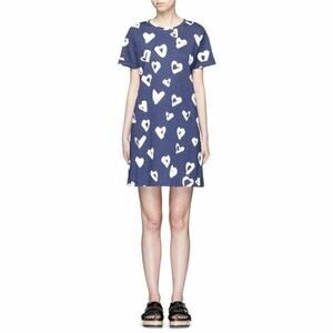 Etre Cecile Jersey T-Shirt Dress Presque Parisienne Heart Blue White Size Large